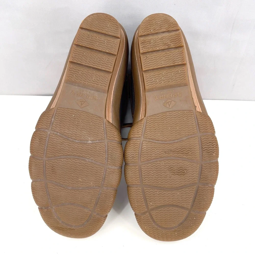 Sperry Saltwater Wedge Womens Duck Boot Tan Brown Leather Rubber Zip‎ 9.5